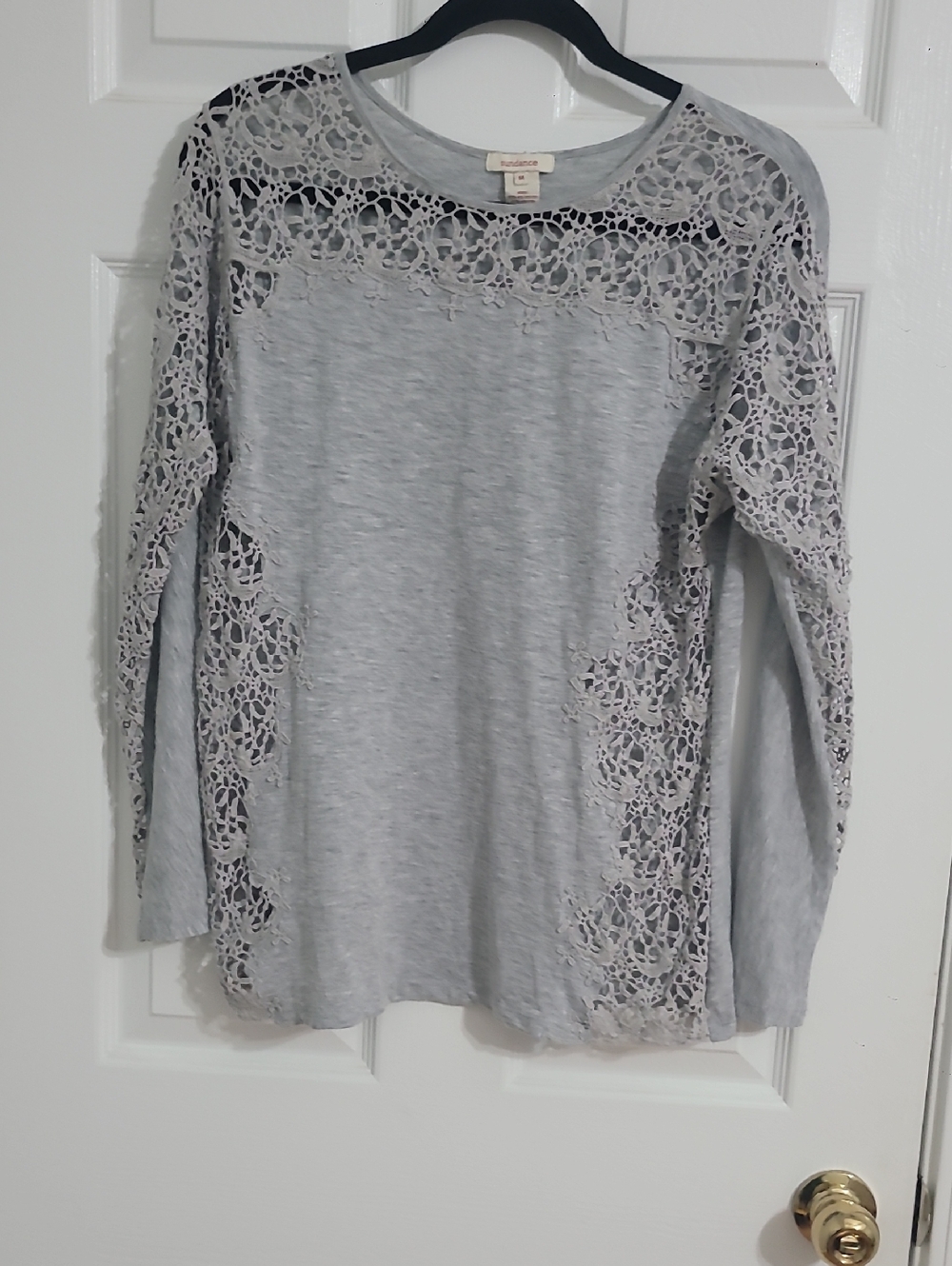 Sundance Light Gray Lace-Panel Long Sleeve Tee